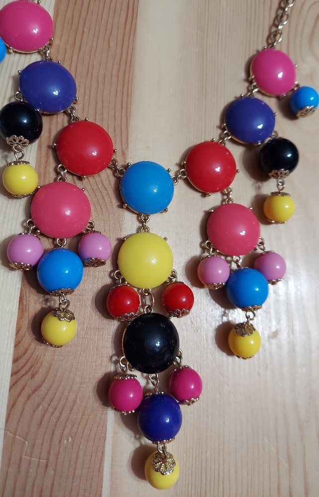 Gold & Multi-Color Round Bead Statement Necklace - image 2